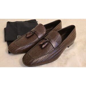 AUTHENTIC Ermenegildo Zegna Mens PELLE TESSUTA Woven Leather Tassel Loafers SZ11